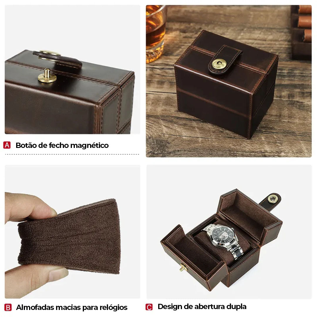 Caixa para Relógios Vintage em Couro Genuíno